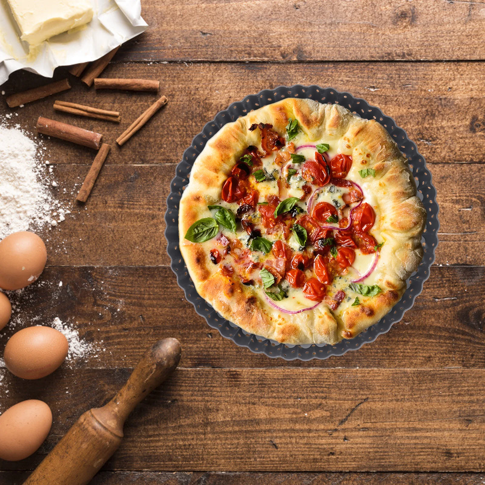 

8 Inch Non-Stick Round Pizza Pan With Holes Carbon Steel Baking Tray Tart Mould Removable Bottom For Cheesecake Quiche Muffins