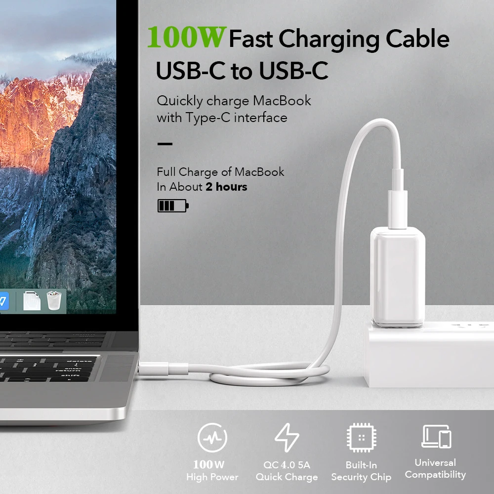 Maerknon-Cable USB tipo C 5A para MacBook Pro, iPad, carga rápida 3,0 20W/100W PD, Cable de carga rápida para Samsung y Xiaomi