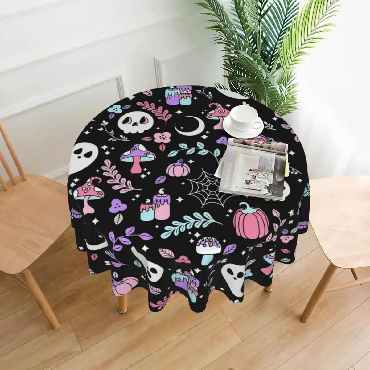 Happy Haunts Tablecloth Halloween Ghost Protection Round Table Cover Fashion Graphic Table Cloth For Living Room Dining