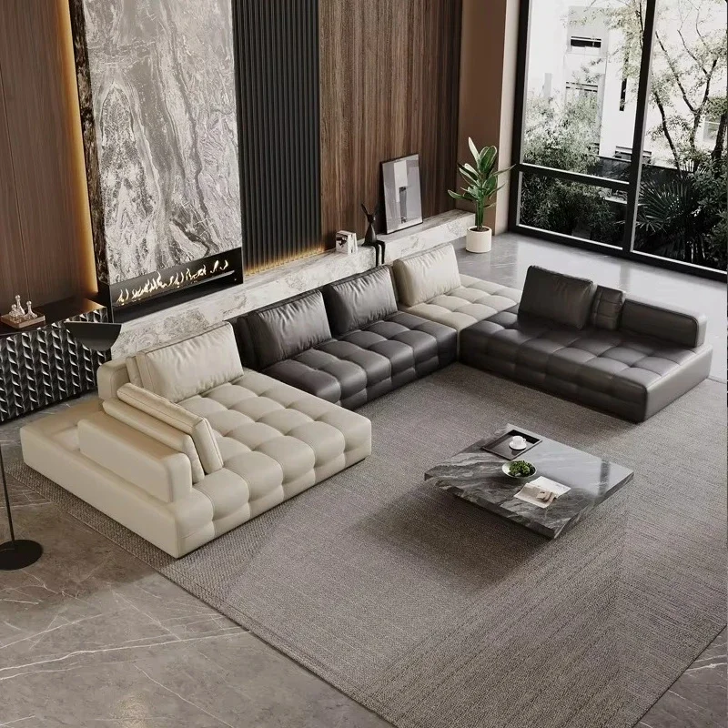 Combination Household Sofa Set Wooden Frame Thick Foam Leather Furniture Sofa