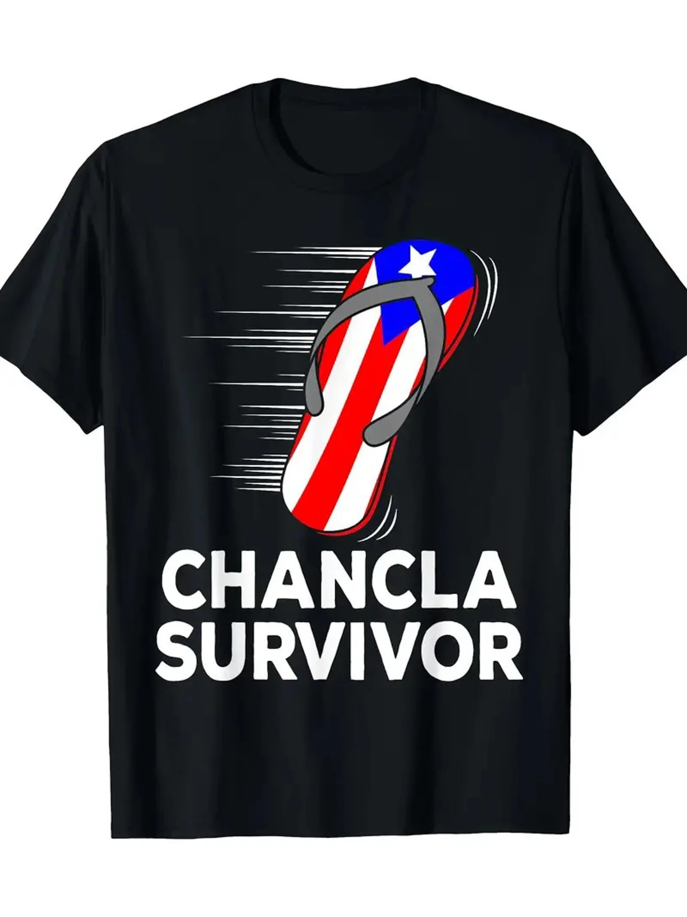 Flip Flops Survivor Puerto Rico Graphic Letter Print T-Shirt, Seasonal Casual New Wave Men's T-Shirt
