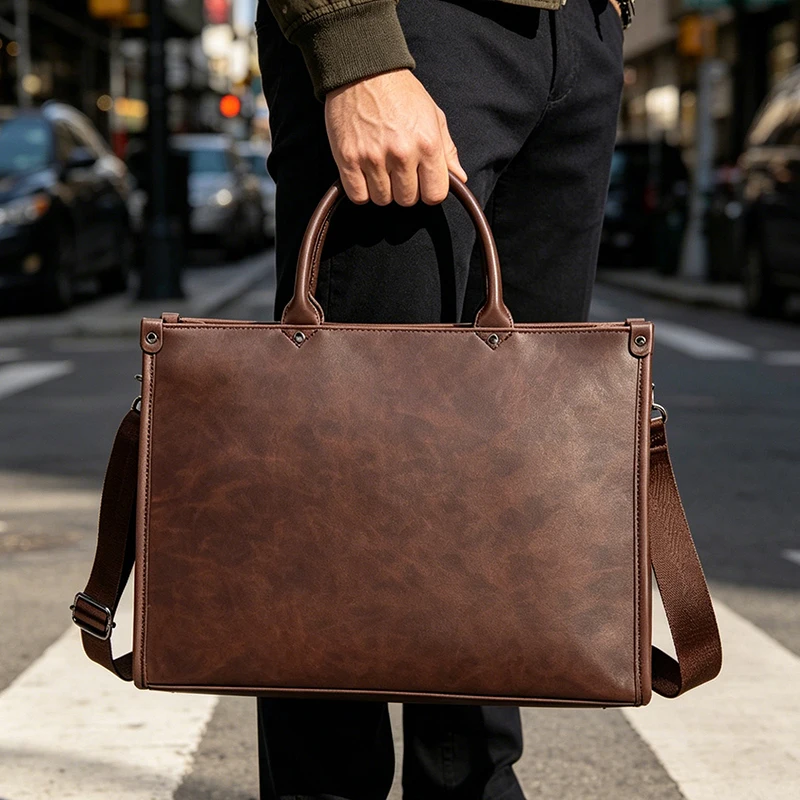 Retro Man's Briefcase Bag Crazy Horse PU Leather Executive Laptop Executive Handbag Business Document Vintage Portable Bag