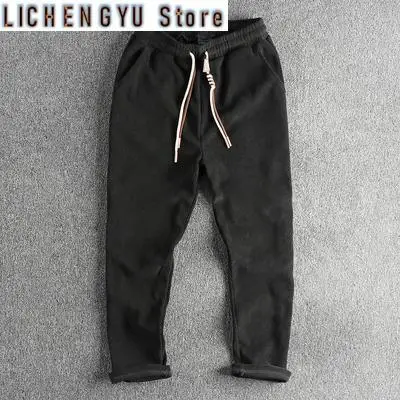 خريف جديد الأمريكية الرجعية الشنيل محبوك Sweatpants الرجال بسيطة الوزن الثقيل فضفاض مستقيم عارضة الرياضة الشباب السراويل