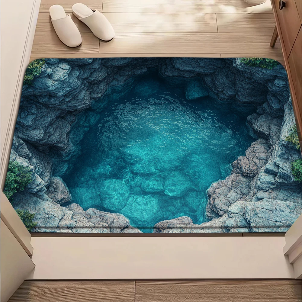 3D Optical Illusion Welcome Doormat Deep Pond Deep Pit Trap Print Mat Soft Non-Slip Floor Mat Home Decor Fun Design Carpet