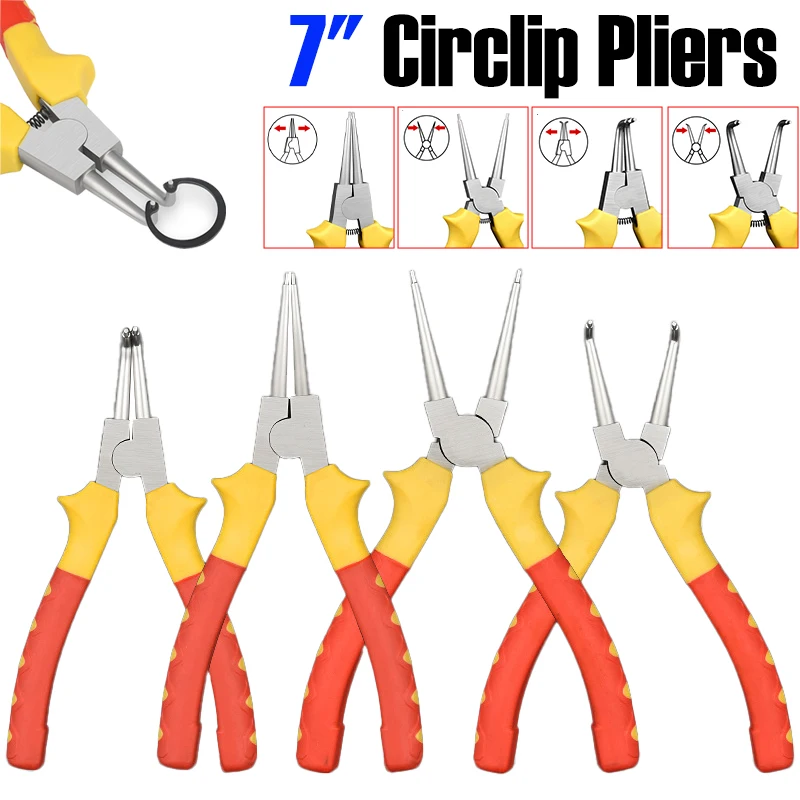 

7 Inch Circlip Pliers Internal External Ring Spring Pliers For Removing and Installing Round Snap Locking Rings Hand Tools