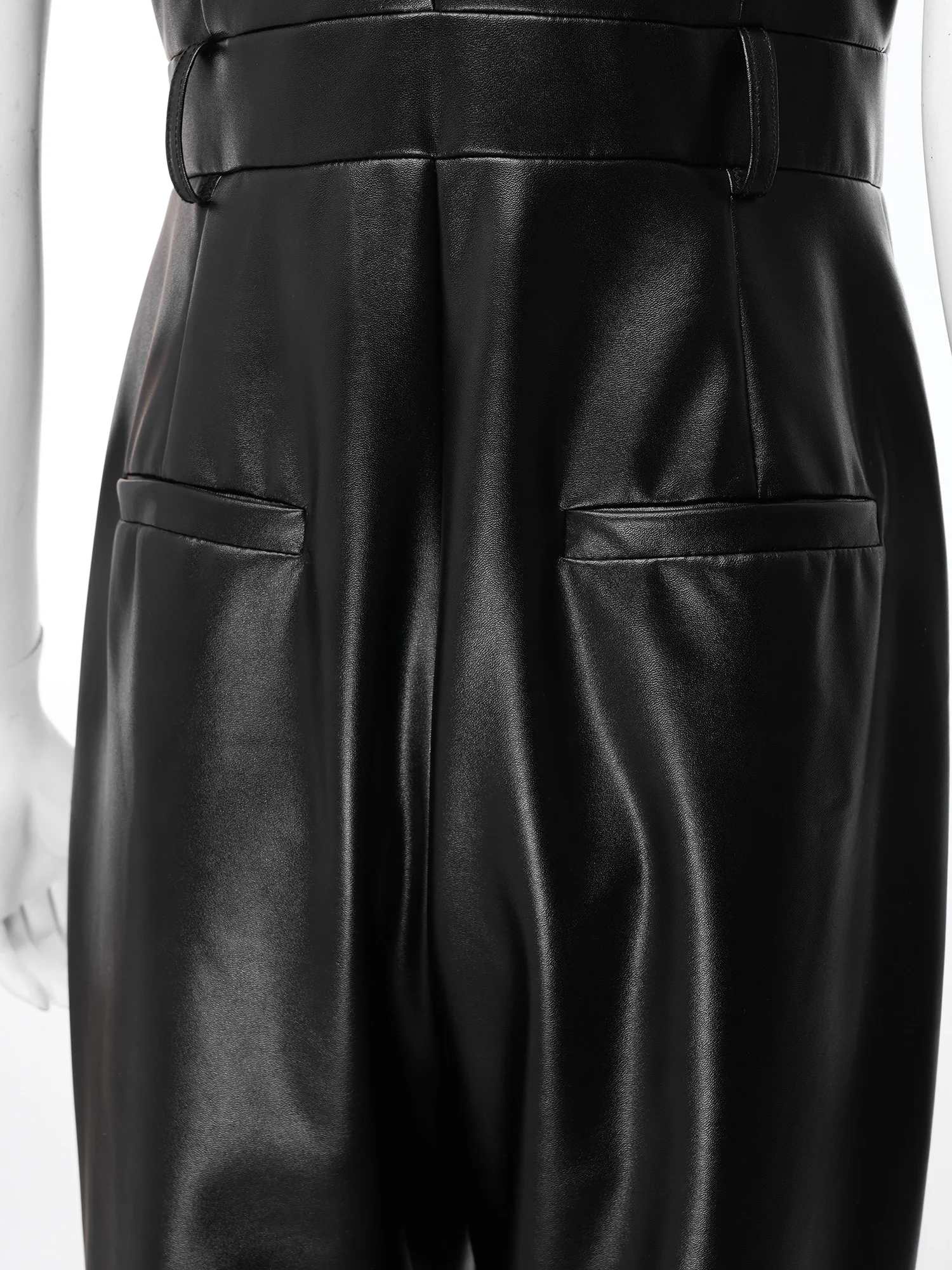 Women Formal Party Jumpsuit PU Leather Cargo Jumpsuit Cold Shoulder Sleeve Wide-leg Pants Casual Overalls Streetwear Clubwear