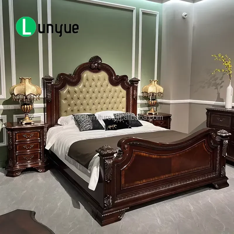 American Solid Wood Double Bed 1.8m Classic High End Villa Wedding Furniture Sturdy Frame Elegant Design For Master Bedroom