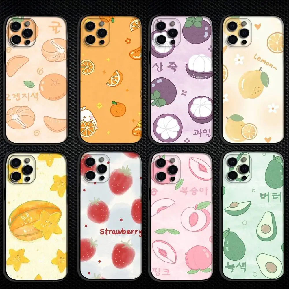 

Чехол для телефона с рисунком фруктов для iPhone 16,15,14,13,12,11 Plus, Pro Max, другие мягкие черные чехлы