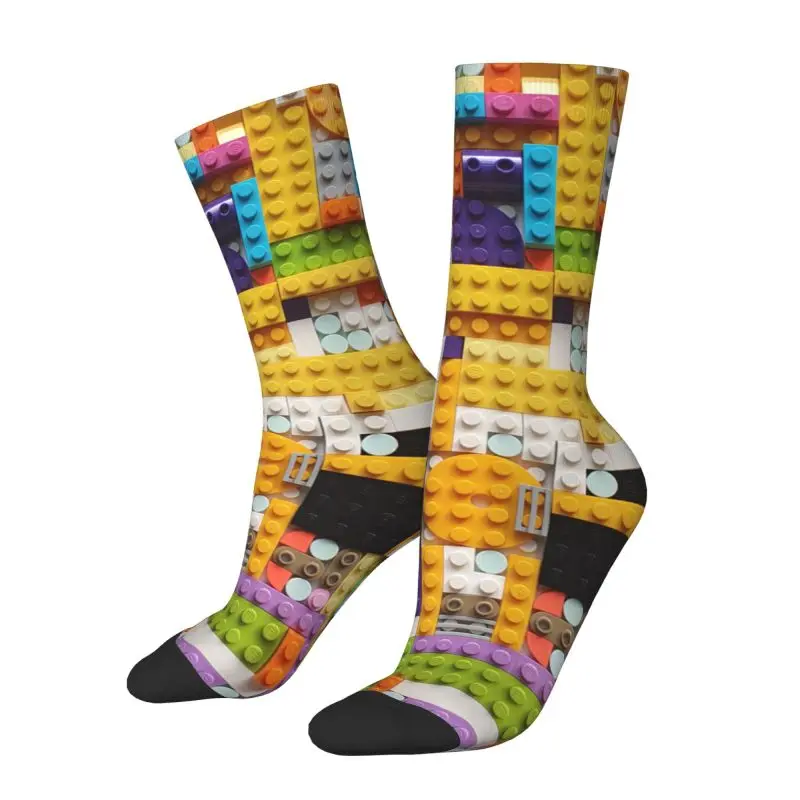 Custom Colorful Building Blocks Patern Men's Crew Socks Unisex Funny Spring Summer Autumn Winter Dress Socks