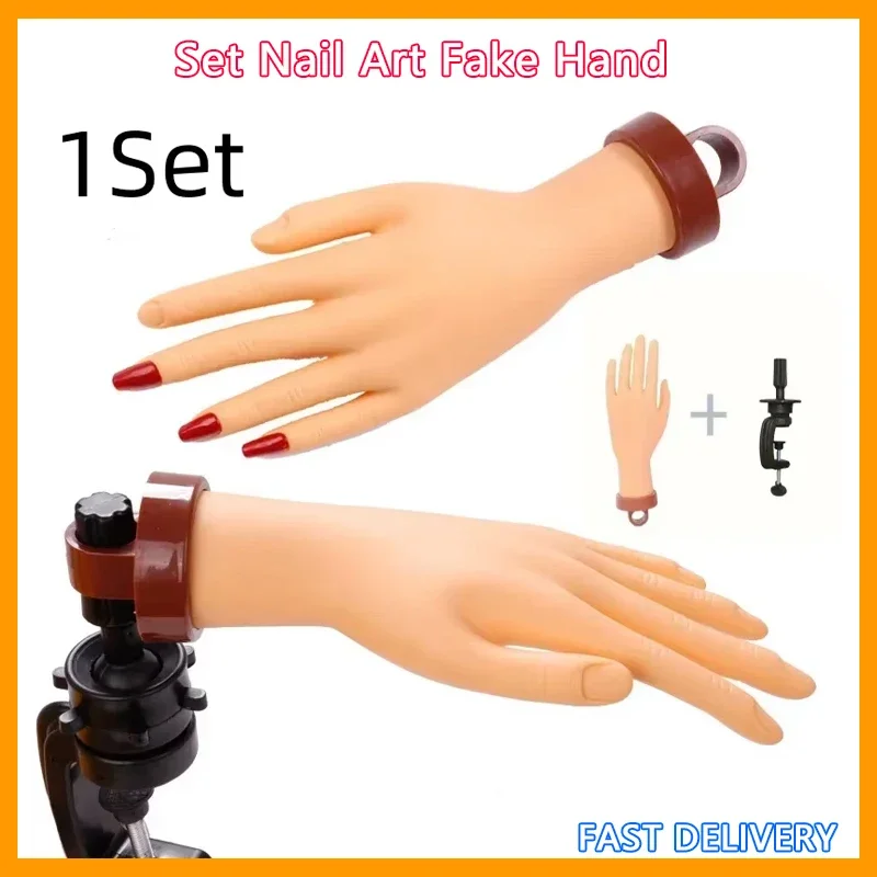 

1Set Nail Art Fake Hand Flexible Soft Adjustable Plastic Finger Practice Prosthetic Model Manicure Training Display Tool