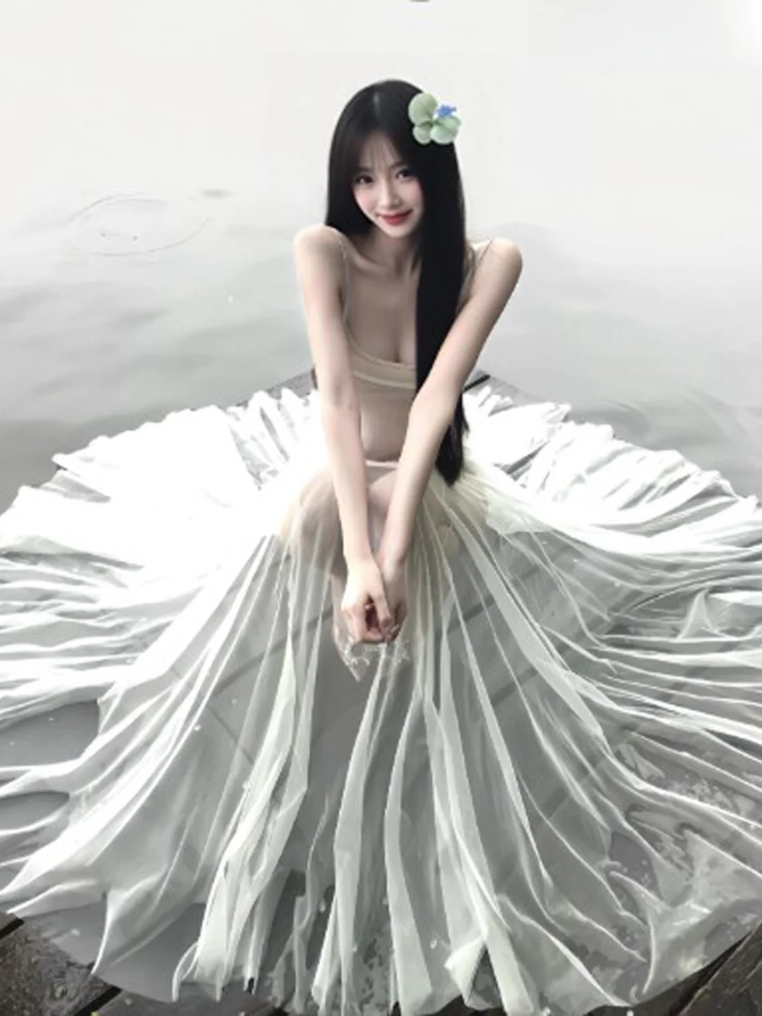 

Unique Beautiful Slimming Tulle Maxi Dress Gentle Sweet Strapless Dress French Style Cotton Blend Summer Dress A-Line Skirt