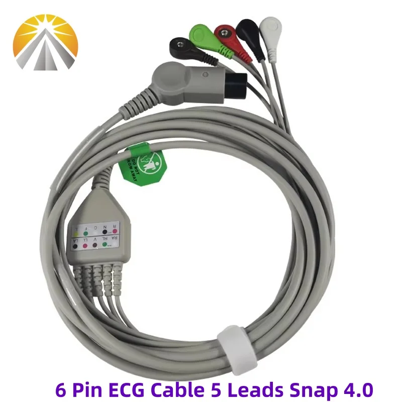 كابل تخطيط القلب AHA قياسي 6 دبوس قطعة واحدة 5 يؤدي المفاجئة 4.0 لـ Mindray PM7000 PM8000 MEC 1000 Edan شاشات الضوء الحيوي نوع عادي