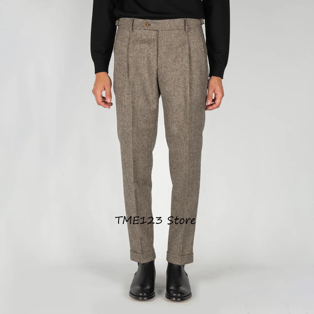 

Work Pants for Man Trousers Retro Herringbone Fabric Business Casual Straight Leg Men's Tailoring Pants Trouser Classic Clothing