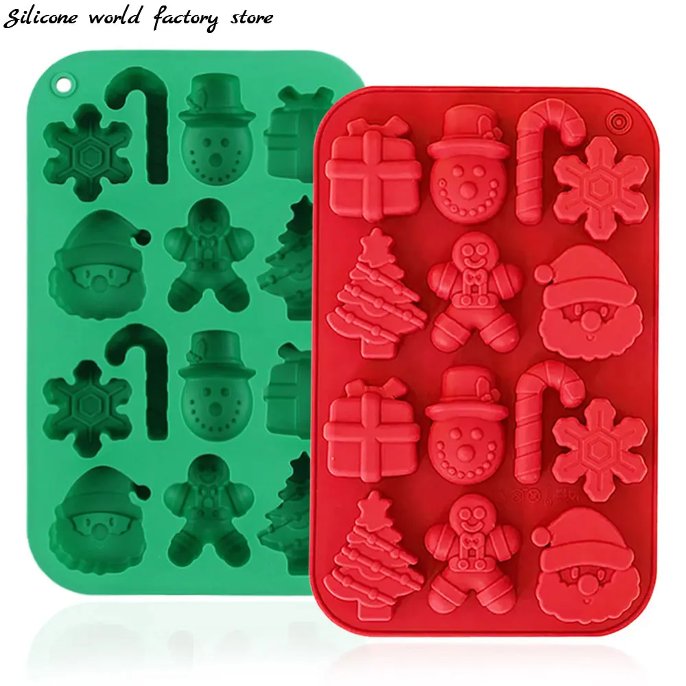 

Silicone World Christmas Silicone Chocolate Molds Candy Baking Mold DIY Snowman Xmas Tree Gingerbread Man Santa Claus Mould