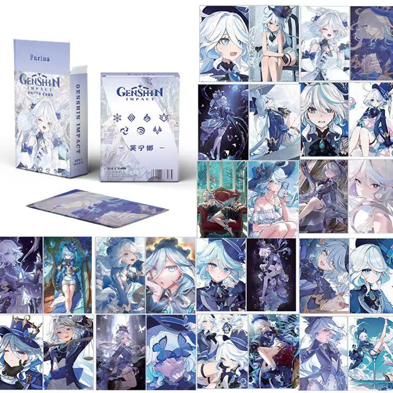 50Pcs/Set Anime Game Genshin Impact Double Sided Printing Card Focalors Furina Wriothesley Neuvillette Charlotte Laser Cards