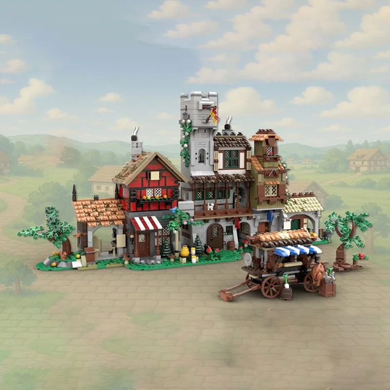 MOC 中世建築マーケットストリートモジュラークリエイティブストリートシーンモデルアセンブリビルディングブロックおもちゃホリデーギフト