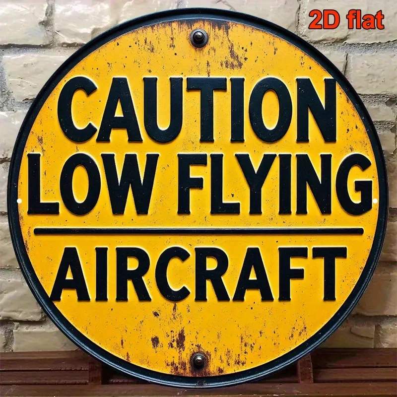 Retro Aviation Warning Sign - Caution Low Flying - Yellow Black Vintage Decor  Suitable for Airport, Hangar, Men'S Cave