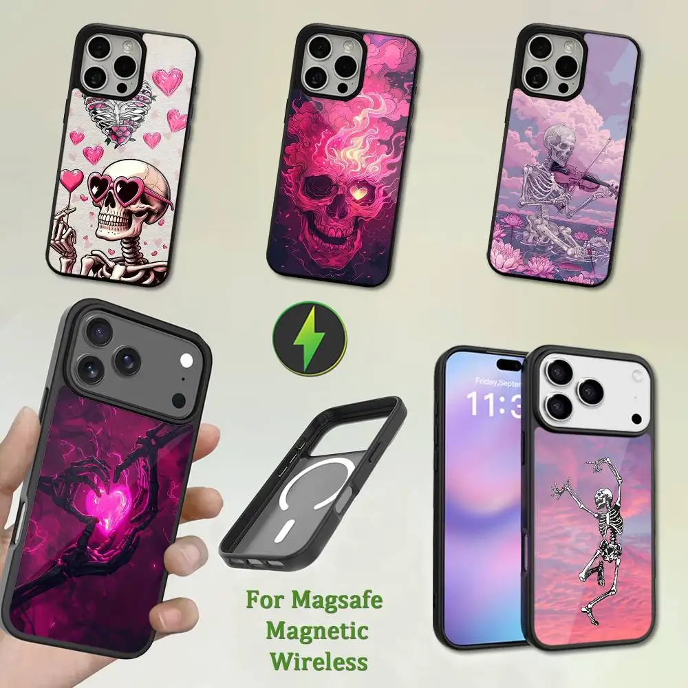 

Pink funny skull Art Phone Case For iPhone 13,12,11,16,15,17,14,Pro,Max,Plus,Mini,Magsafe,Magnetic Wireless Charging