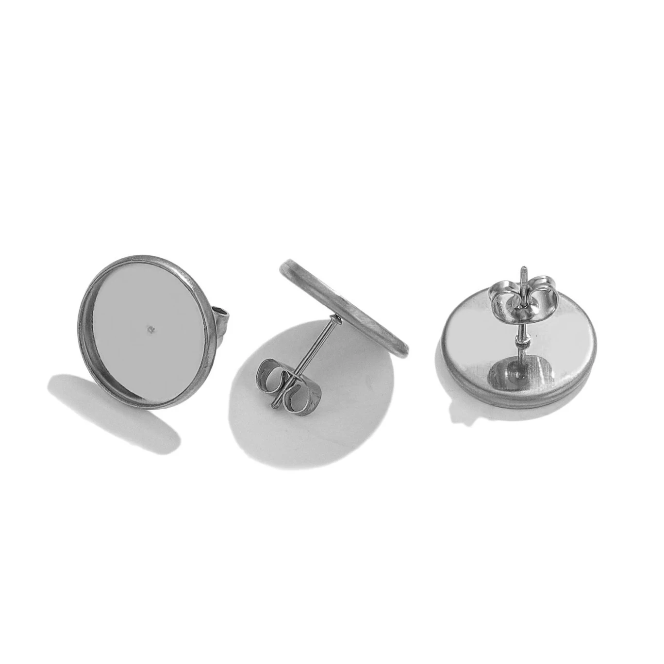20Pc Stainless Steel Black Gold Plated Blank Base Cabochon Embossed Base Flat Earring Setting Diy Jewellery Making wholesalers
