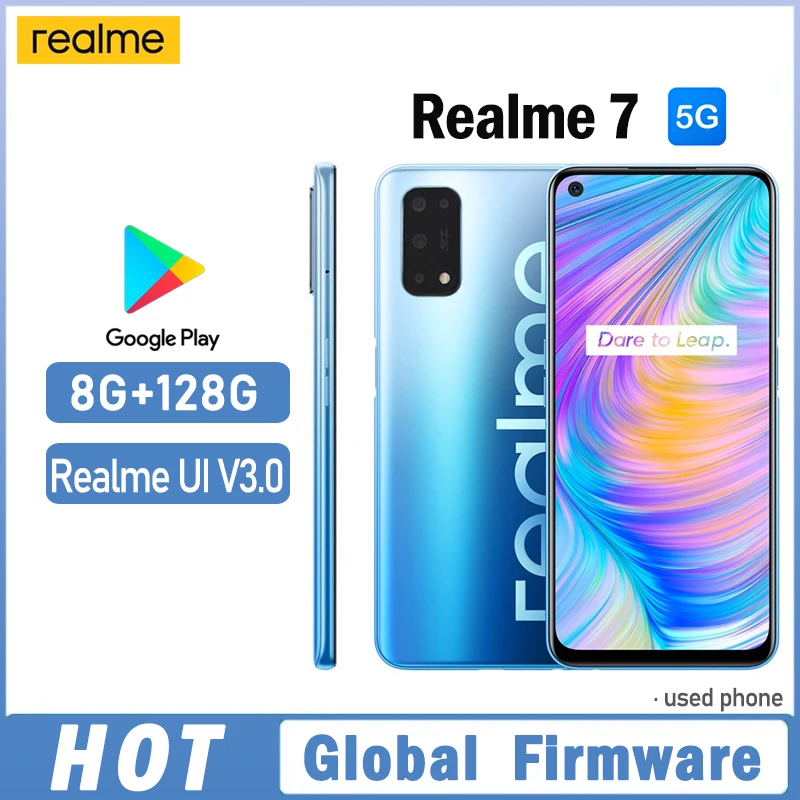 OPPO Realme 7 5g Smartphone Global firmware MTK Dimensity 720 8GB 128GB realme UI V3.0 2 SIM Card camera 48MP+16MP Used Phone