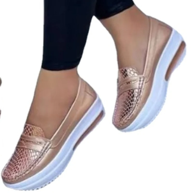 Zapatos de plataforma sin cordones para mujer, zapatillas deportivas informales de verano, mocasines vulcanizados suaves