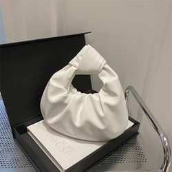 Women Pleated Clutch Bag Solid Color PU Leather Knot Top Handle Bag Fashion Simple Ladies Ruched Pouch for Outdoor Travel