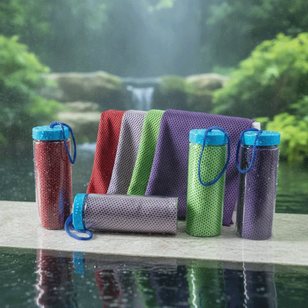 Polyester Cooling Towel Cooling Fabric Quick Dry Sports Towel Hanging Strap Breathable Mesh Cold Feeling Towel Storage Bottle