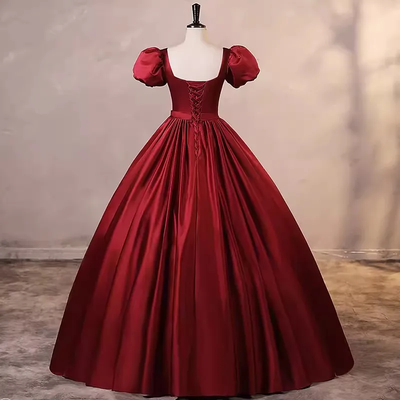 Robes de Rhprincesse pour filles, manches courtes, satin gonflé perlé, vin rouge, robe de soirée formelle, Real Picture, 15