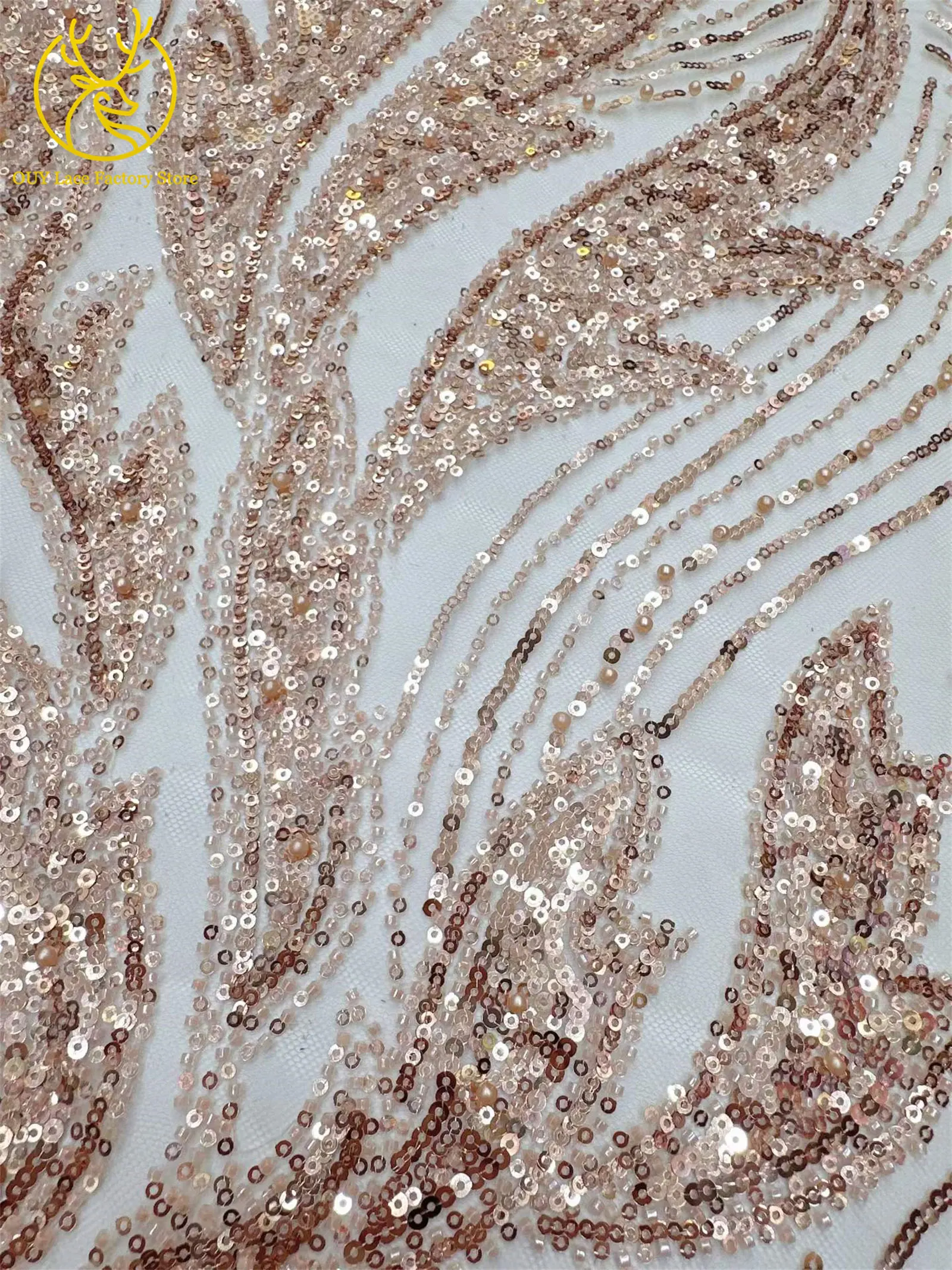 Großhandel Afrikanischer Perlen-Pailletten-Spitzenstoff 2026 Hochwertiger Luxuriöser Nigerianischer Tüll-Netzstoff zum Nähen von Hochzeitskleidern – Detail 30