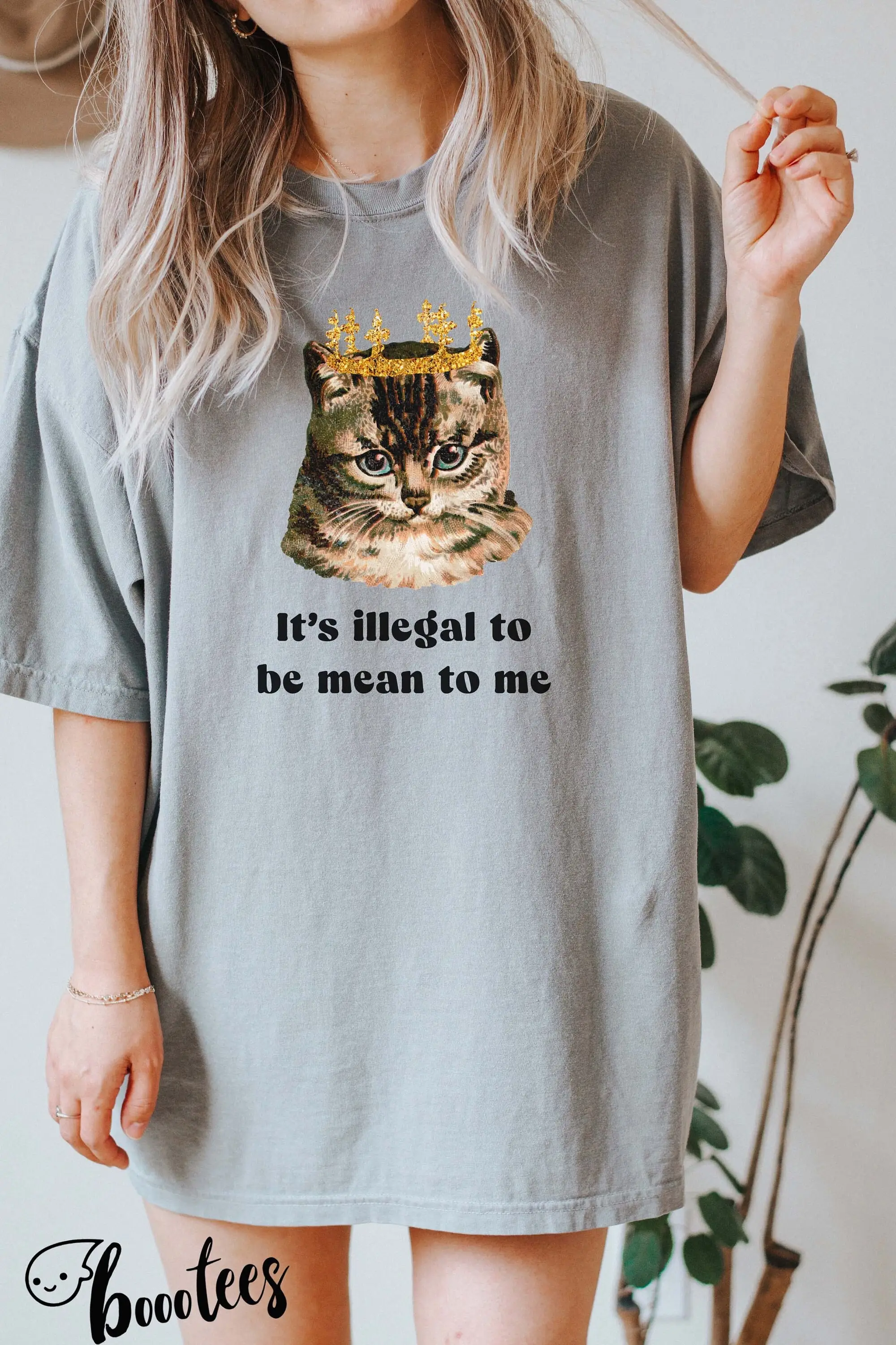 It'S Illegal To Be Mean Me T Shirt Comfort Colors Idea For Her Him Over Sized Funny Cat Oversized