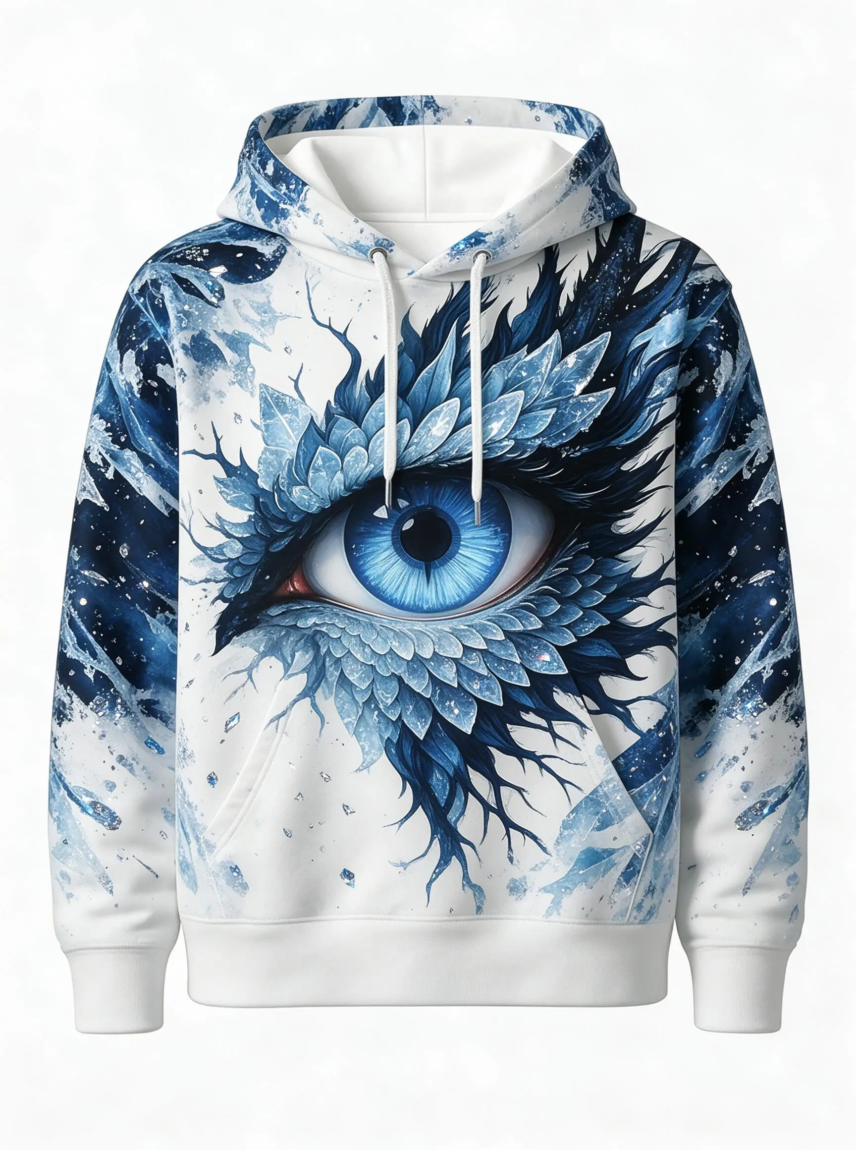 2026 Men's Hoodie Thin Autumn Winter White Ice Splash Dragon Eye Allover Print Long Sleeve Male Sweatshirt Tops Clothes