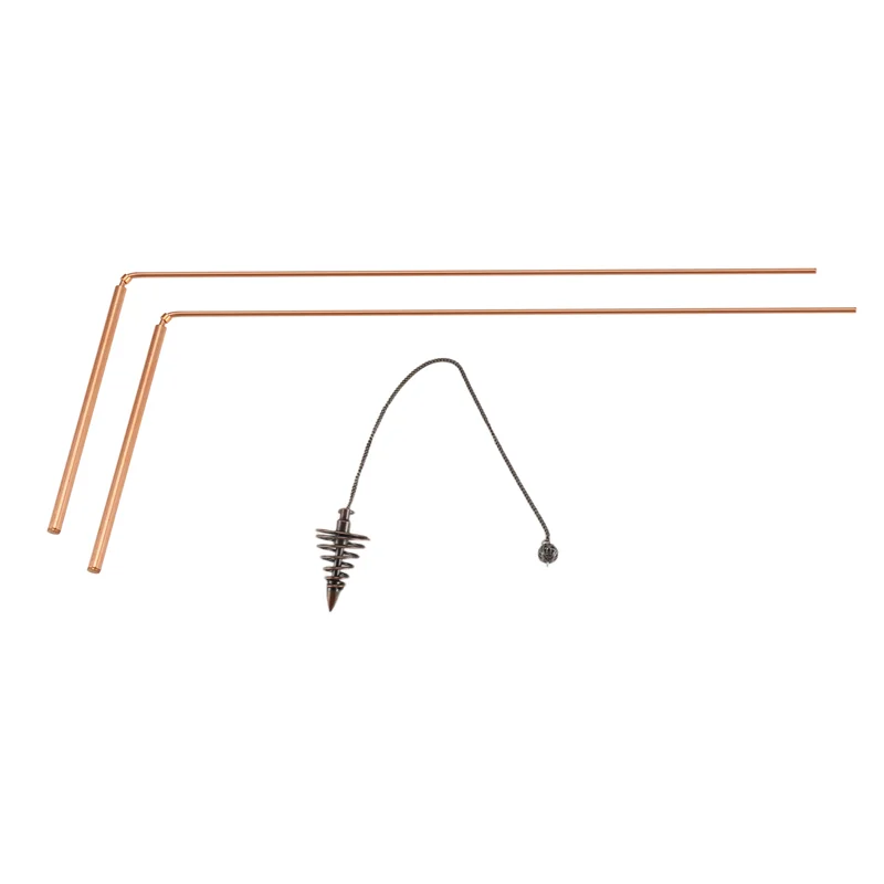 T82C Hot Sale-2Pcs Copper Dowsing Rods Set Spiritual Divining Rods Flexible Copper Rod Dowsing Spirit Rods Set Kit With Pendulum