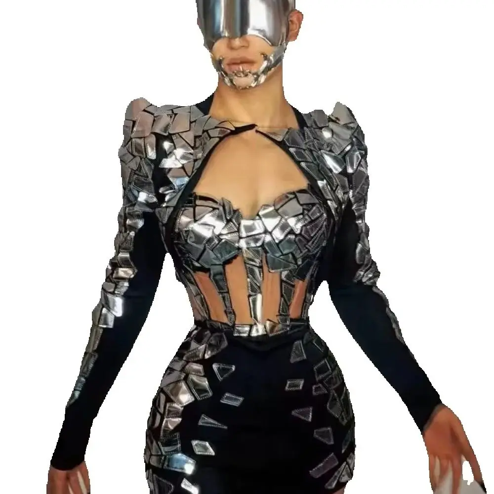 

Costume Nightclub Bar Party Show Stage Wear Sparkly Sexy High Street Mirrors Three Piece Sets Women Outfit Dancer Performance