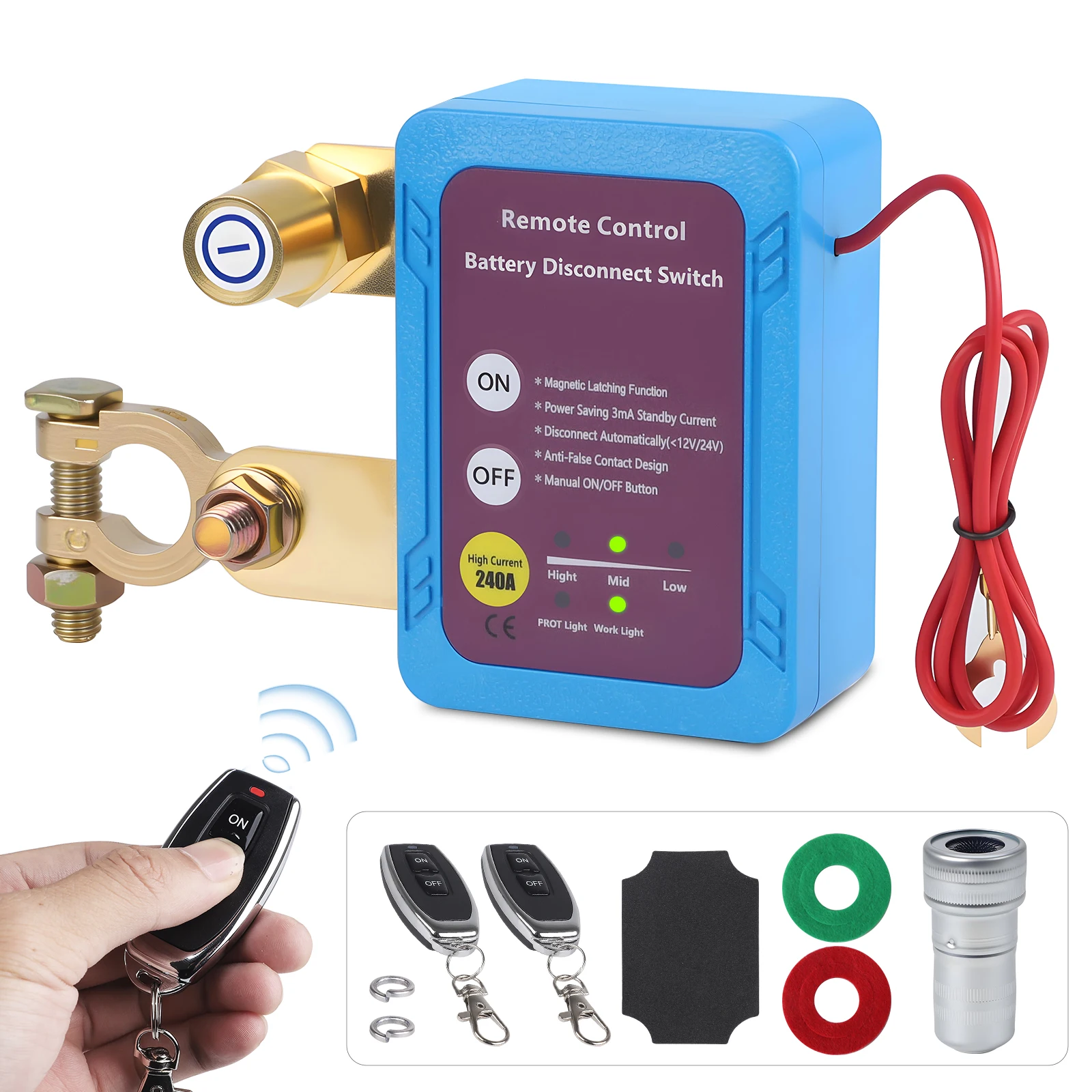 

﻿ Blue/Red 12V 240A Remote Battery Disconnect Smart Voltage Kill Switch Anti Theft Prevent Battery Drain For Car Truck RV 1 Set