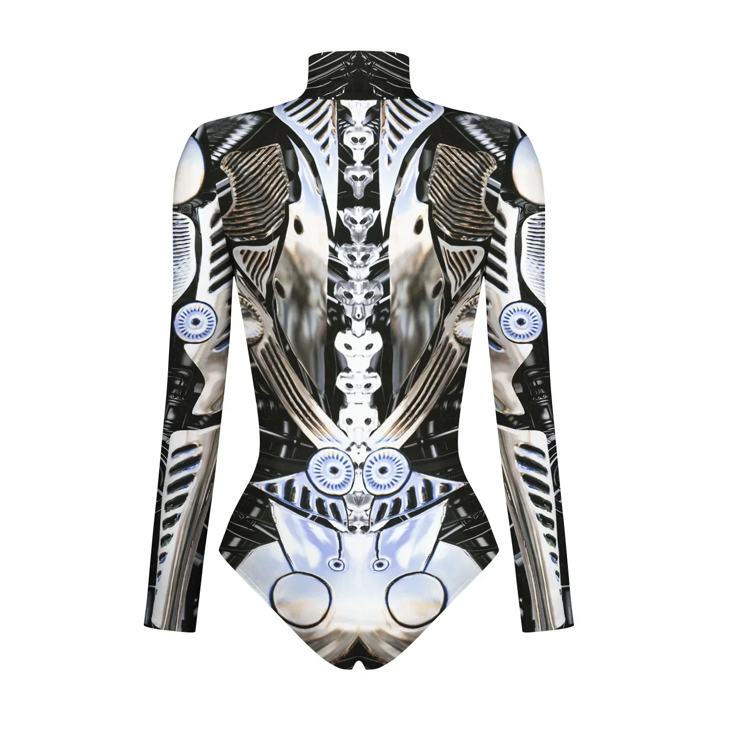 New Robot Armor Zentai 3D Digital Print Women\'s Long Sleeve Zipper Bodysuit Halloween Party Cosplay Costume