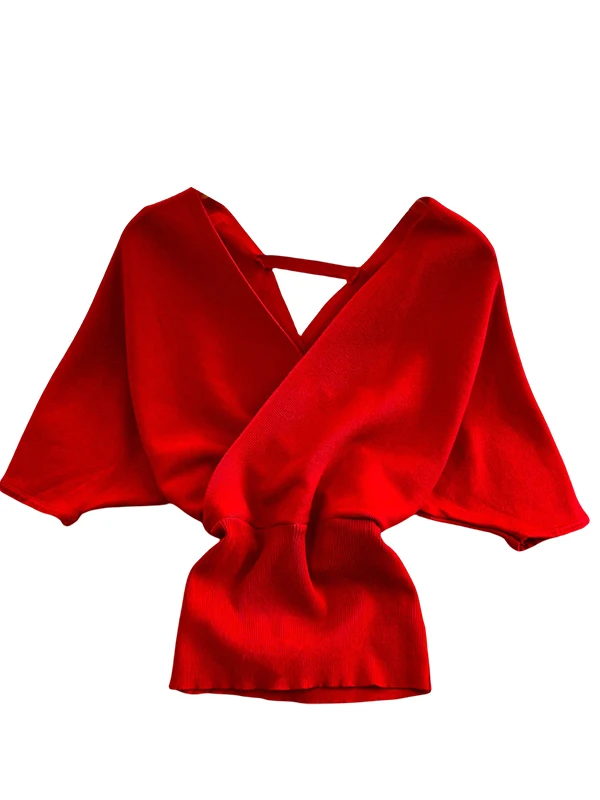 Camisola de malha de ajuste fino feminino cruz v-ne ort sve malhas cintura elástica emagrecimento outono inverno faion casual topo