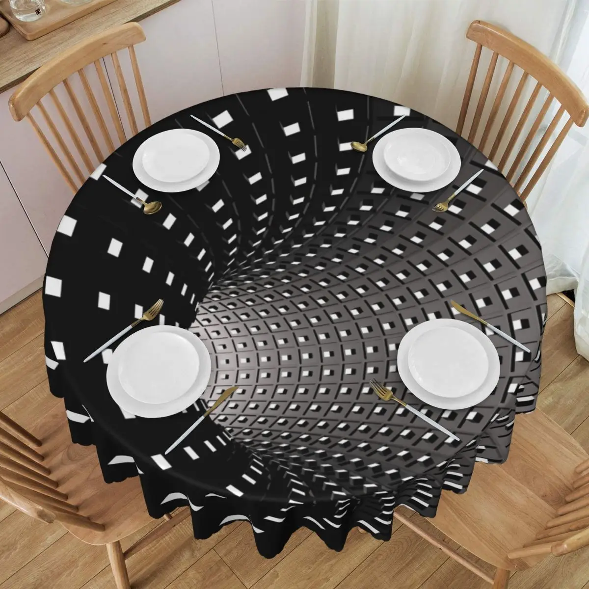 Round Fitted 3D Abstract Vortex Illusion Table Cloth Oilproof Tablecloth 60 inch Table Cover for Kitchen Dinning