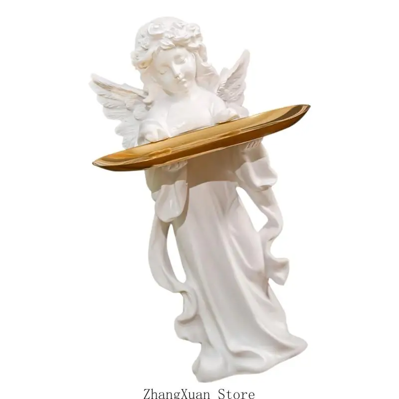 Elegante, weiße Engel-Figur aus Harz, dekoratives Schmucktablett für Kaminsims oder Regale, 3XUF. – Detail 7