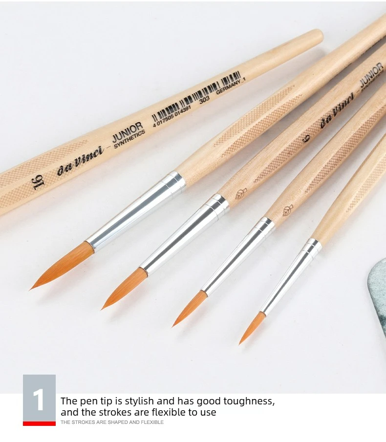 Deutscher Da Vinci Student Series 303 Junior-Pinsel, rund, elastisch, synthetisch, mit lackiertem, nicht rollendem Griff für Aquarelle – Detail 5