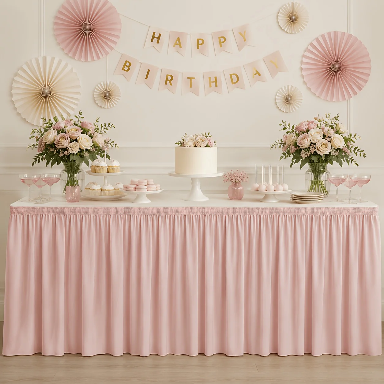 1 piece polyester tablecloth table skirt blush pink solid color