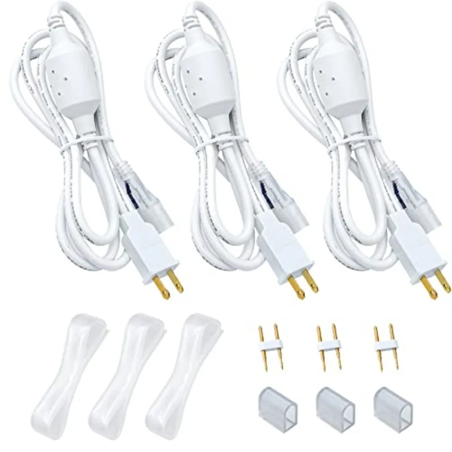 4.92FT Power Cord Connector Kit for 8 * 16mm LED Neon Rope Lightwith Pins and End Cap and Heat Shrink Tube Set of 3