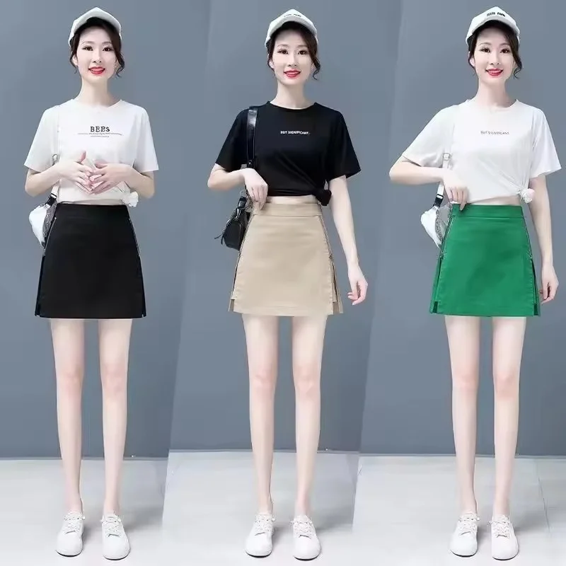 2025 New Spring Summer Korean Loose Shorts Women's High Waist Wide-Leg Pants Skirt A Word Bag Hip Fake Two-Piece Skirts Female