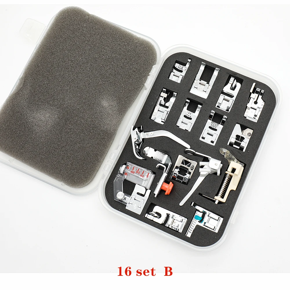 16 PCS Sewing Machine Presser Foot For Brother Singer Darning Foot Feet Domestic Braiding Blind Stitch 16 PCS Set Overlock