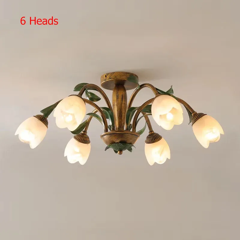 6 Heads French Elegant Garden Style Home Room Decoration LED Light Creative Iron Wedding Flower Art Shop E14 Ceiling Lamp