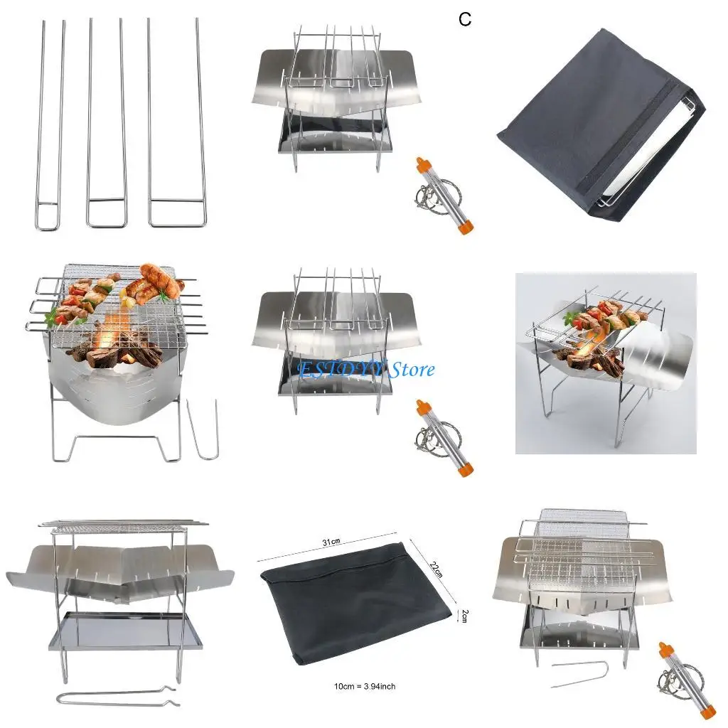 

G6DE Camping Stove Grill Folding Stainless Steel Firewood Buring Stove for Camping Cooking BBQ