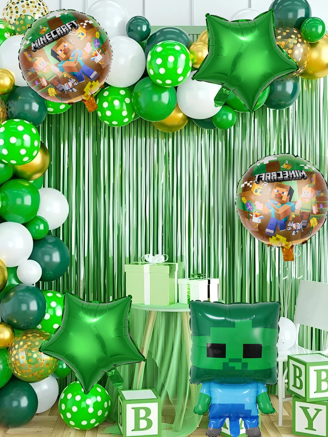 Pixel Game Character Balloon Birthday Party Set, Boys Birthday Party Decorations Kit for Kids Boys Themed Party Supplies
