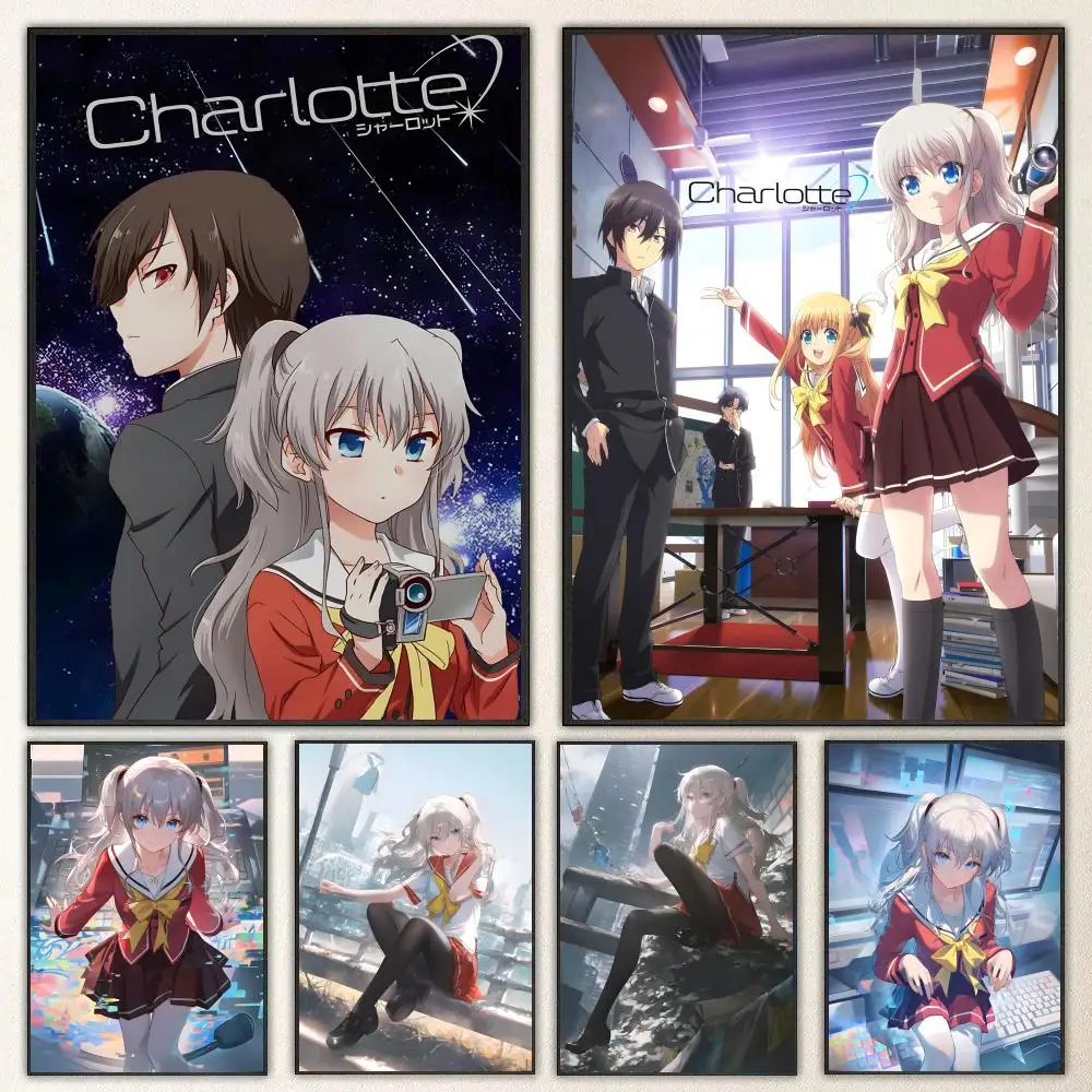 Anime Charlotte Poster Self-adhesive Art Waterproof Paper Sticker Coffee House Bar Room Wall Decor