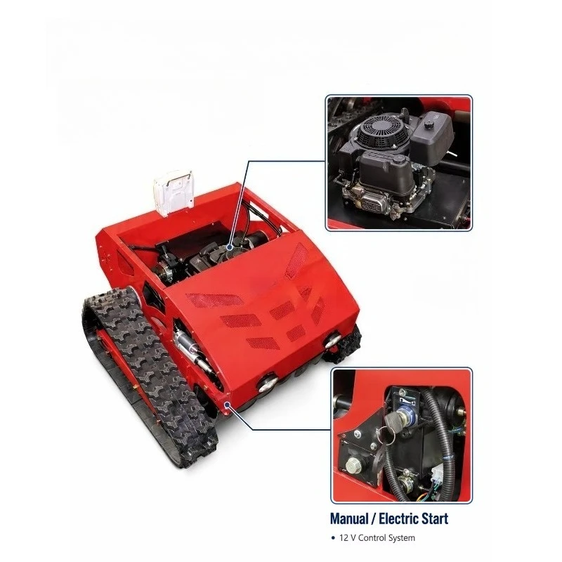 Remote Control Crawler Lawn Mower Grass Cutter with Optional Snow Plow and Grass Collection Bag