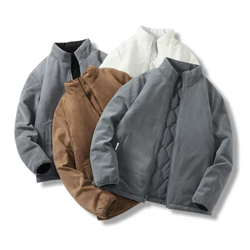 Jaquetas de forro acolchoadas masculinas, casaco reversível Parkas térmicas, jaqueta casual de inverno, outwear bombardeiro grosso quente, streetwear