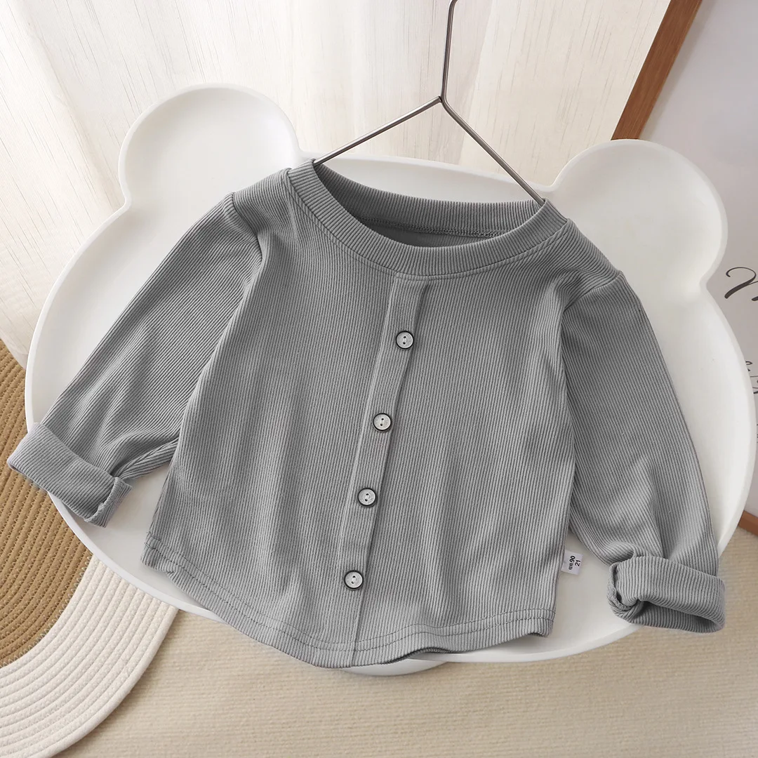 

Baby Girls Cardigan, Soft Ribbed Cotton Long Sleeve Buttoned Top, Newborn Infant Solid Color Casual Outfit for Spring Autumn